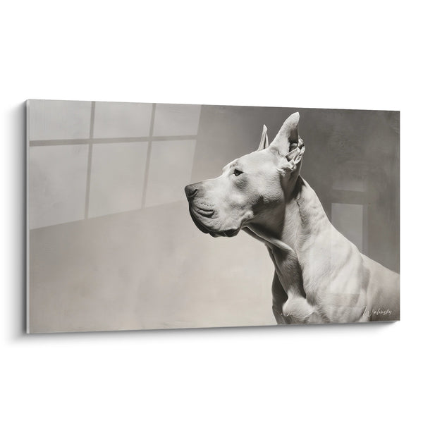 Cuadro Retrato de Perro Blanco y Negro - Mirada Noble - Edición Dogo Argentino
