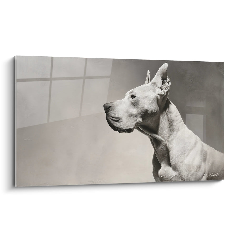 Tableau Portrait de Chien Blanc en Noir et Blanc - Regard Noble - Edition Dogue Argentin