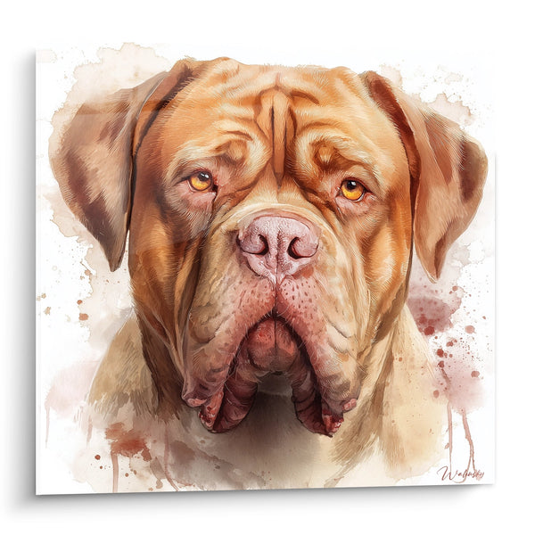 Schilderij Portret Rosse Bordeauxdog met Gouden Ogen - Tedere Blik - Bordeauxdog Editie