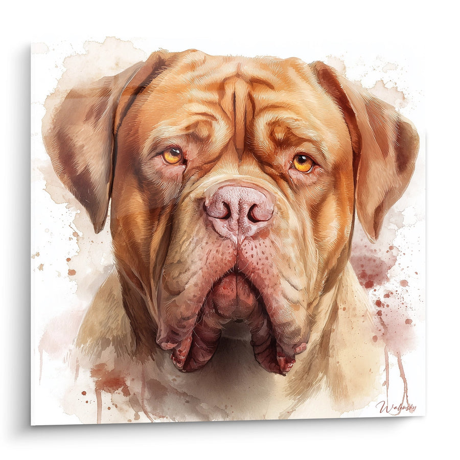 Tableau Portrait Dogue Fauve aux Yeux Dorés - Regard Tendre - Edition Dogue de Bordeaux