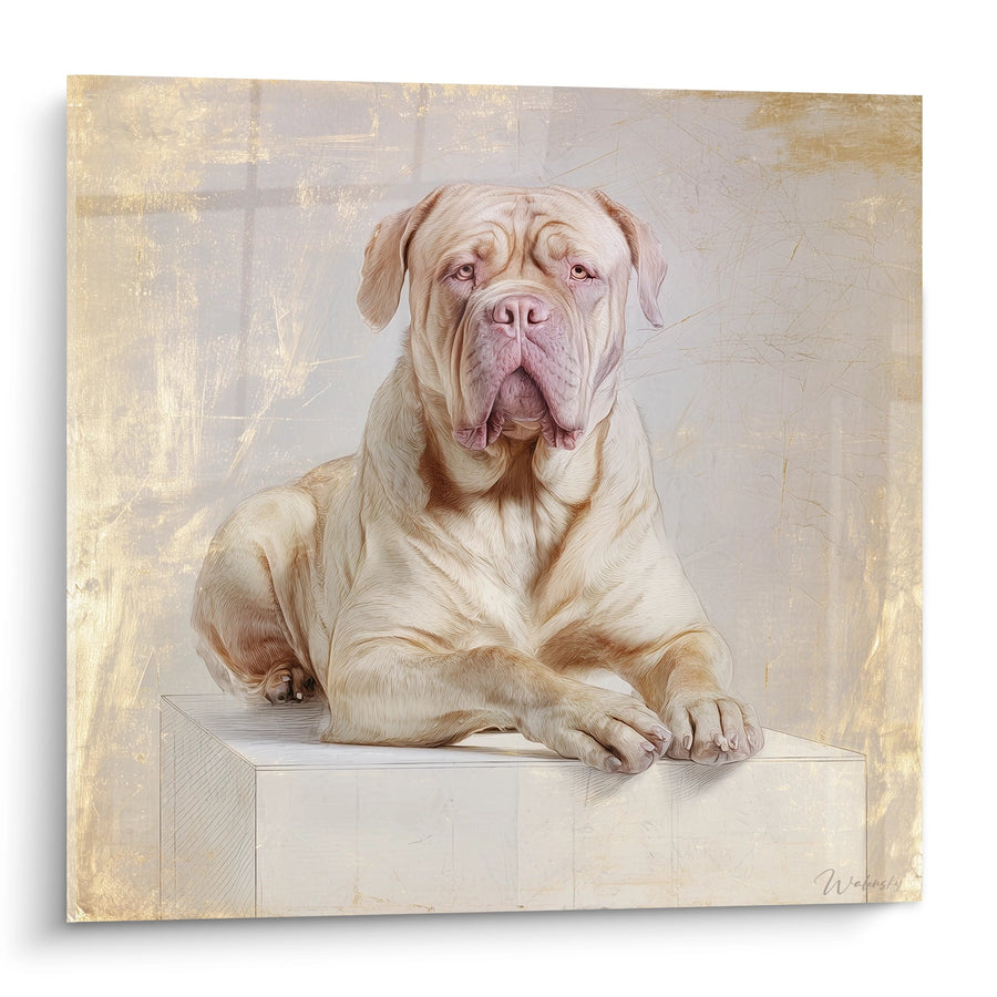 Tableau Portrait Majestueux sur Socle Doré - Noblesse Canine - Edition Dogue de Bordeaux