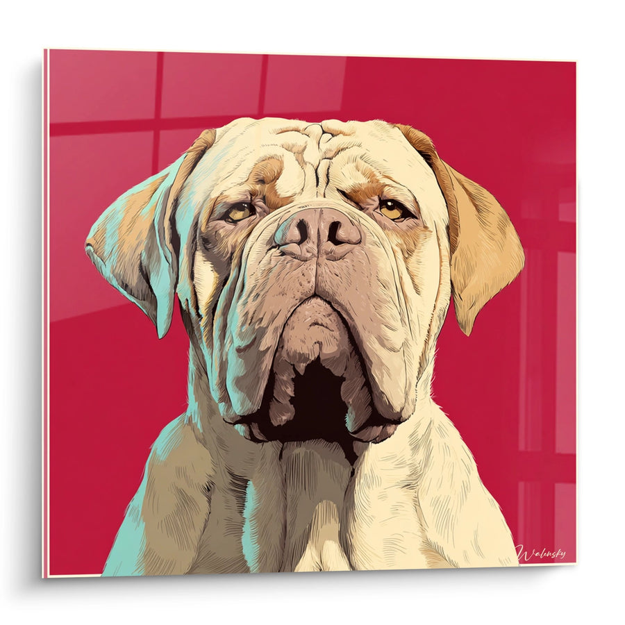 Tableau Portrait de Dogue de Bordeaux sur Fond Rose Fuchsia - Regard Intense - Edition Dogue de Bordeaux