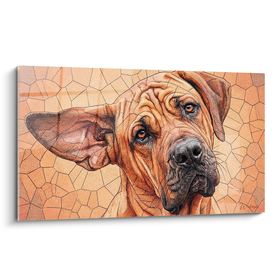Tableau Chien aux Tons Ocres et Mosaïque Géométrique - Portrait Expressif - Edition Fila Brasileiro