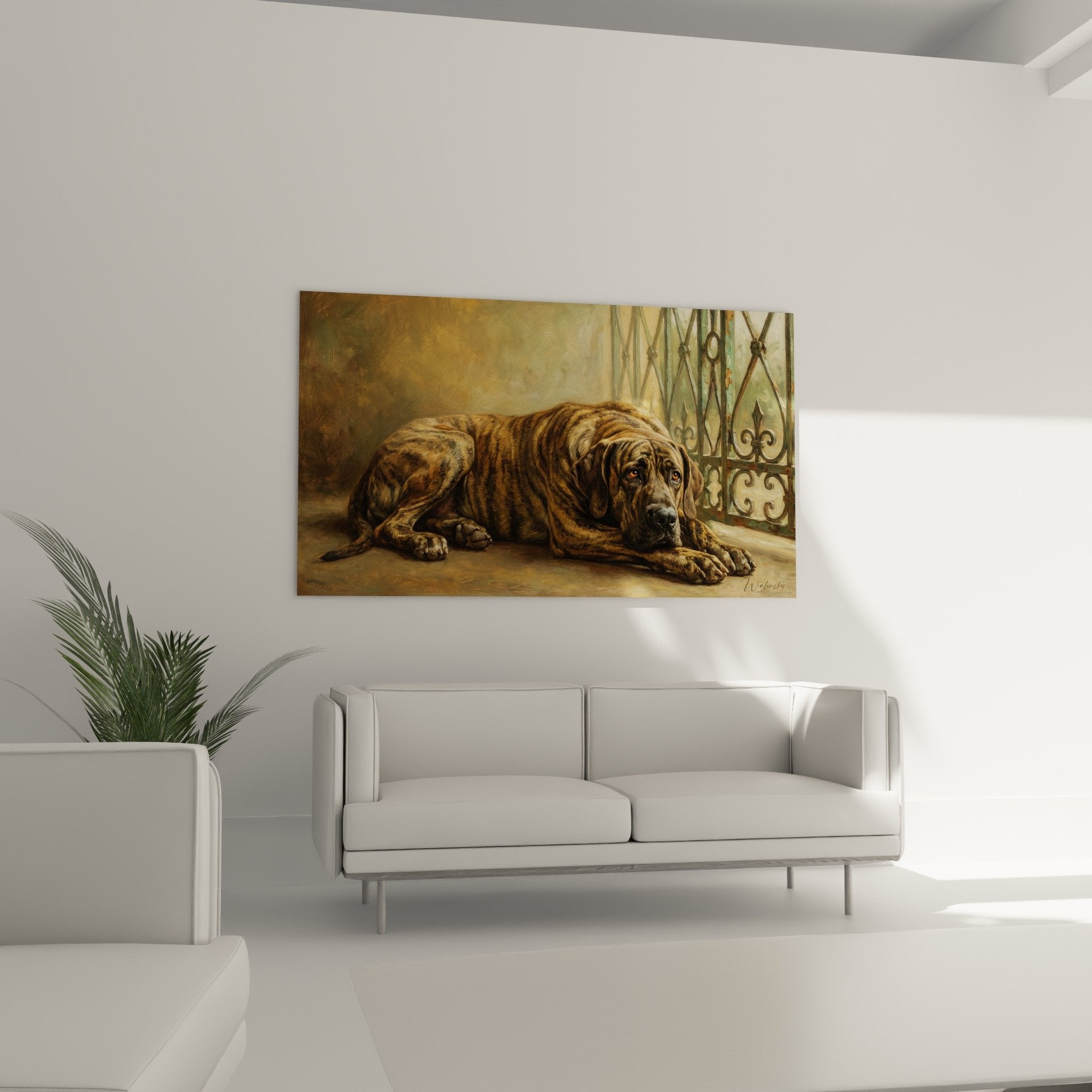 Gros plan portrait fila brasileiro yeux ambres pelage bringe details realistes peinture artistique