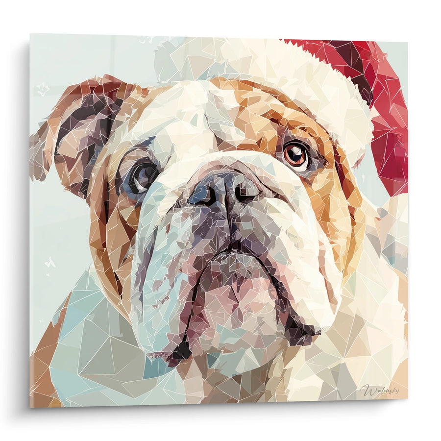 Tableau Portrait Canin Géométrique aux Tons Chauds et Rouge - Mosaïque Contemporaine - Edition Bouledogue Anglais