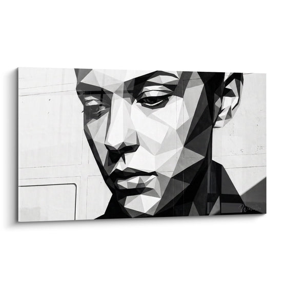 Mannelijk portret in zwart-grijze facetten - Moderne geometrie - Geometrische Street Art Editie