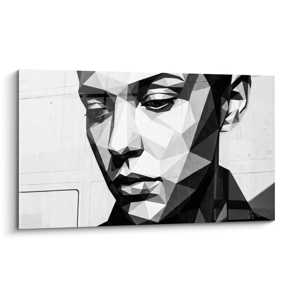Cuadro retrato masculino facetas negras y grises - Geometría moderna - Edición Street art geométrico