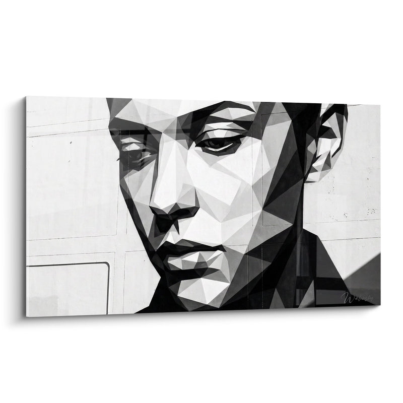 Quadro ritratto maschile sfaccettature nere e grigie - Geometria moderna - Edizione Street art geometrica