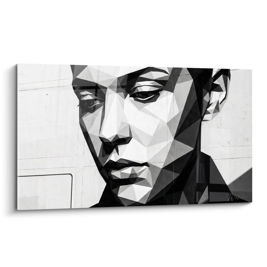 Mannelijk portret in zwart-grijze facetten - Moderne geometrie - Geometrische Street Art Editie