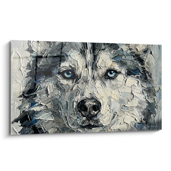Obraz Portret Husky o Przebijających Niebieskich Oczach - Intensywne Spojrzenie - Edycja Syberyjskiego Husky'ego