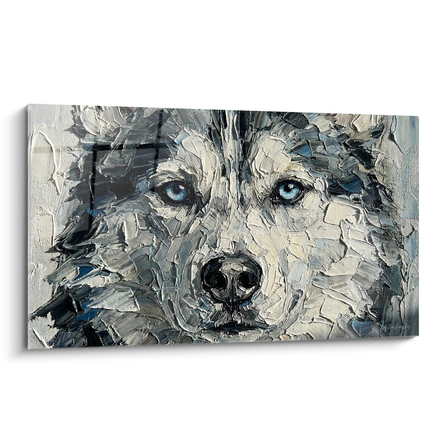Tableau Portrait Husky aux Yeux Bleus Perçants - Regard Intense - Edition Husky Sibérien