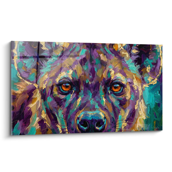 Colorful Portrait Canvas in Purple and Turquoise Hues - Expressive Gaze - Hyena Edition