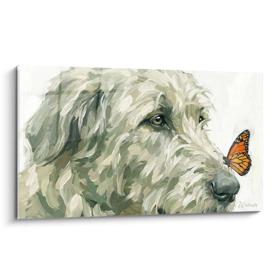 Tableau Portrait Expressif aux Teintes Olive avec Papillon Monarque - Sérénité Naturelle - Edition Irish Wolfhound