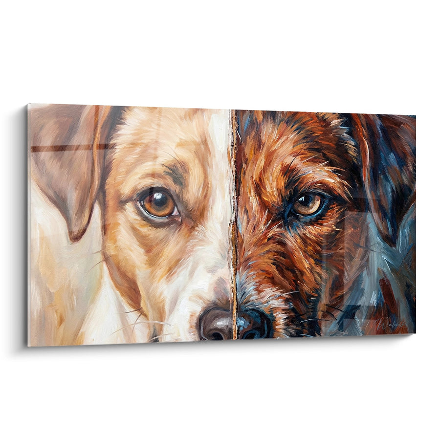 Quadro Ritratto Canino Diviso ai Toni Caldi e Freddi - Sguardi Incrociati - Edizione Jack Russell Terrier