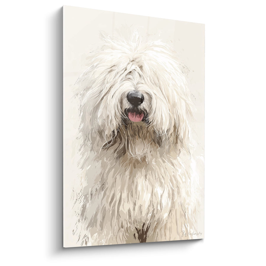 Long-Haired Dog Painting Cream and Beige - Canine Sweetness Portrait - Komondor Edition