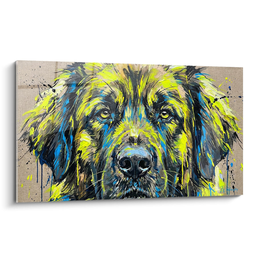 Tableau Chien aux Couleurs Vives Jaune et Bleu - Portrait Expressif - Edition Leonberg