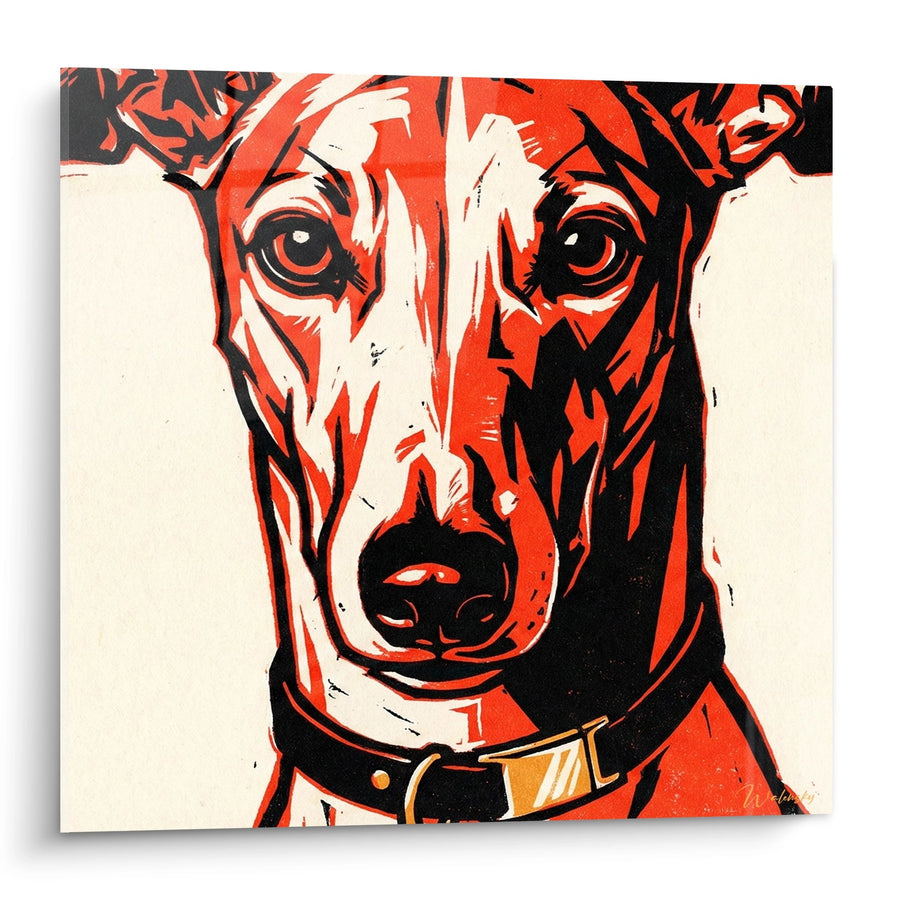 Greyhound Porträt Rot Schwarz Pop Art Stil Gemälde - Intensive Ausdruck - Greyhound Edition