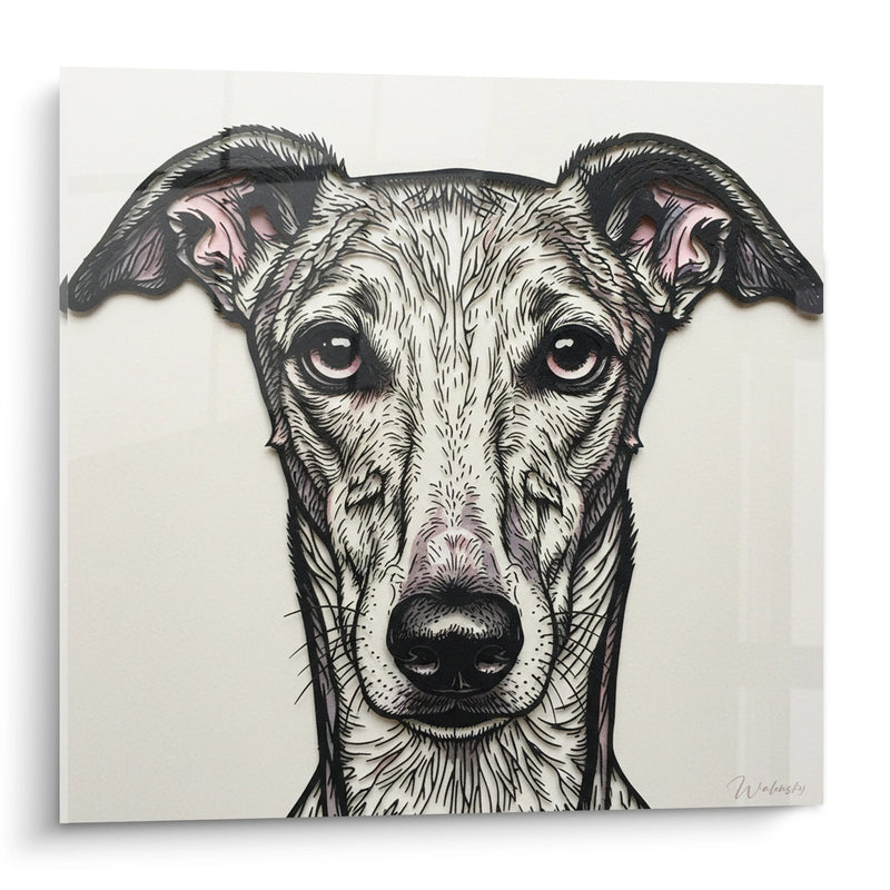 Greyhound Portrait Painting with Expressive Eyes - Intense Gaze - Greyhound Edition