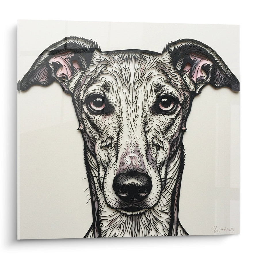 Windhund-Porträt-Gemälde mit ausdrucksstarken Augen - Intensiver Blick - Edition Windhund Greyhound