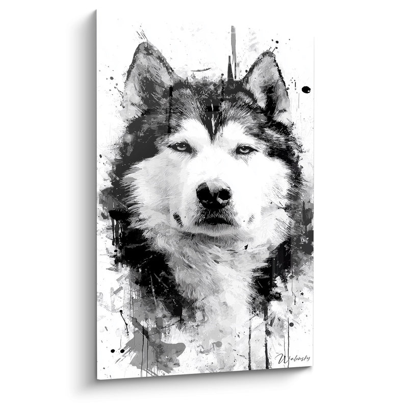 Tableau Portrait de Chien Nordique en Noir et Blanc - Regards Perçants - Edition Malamute Alaska