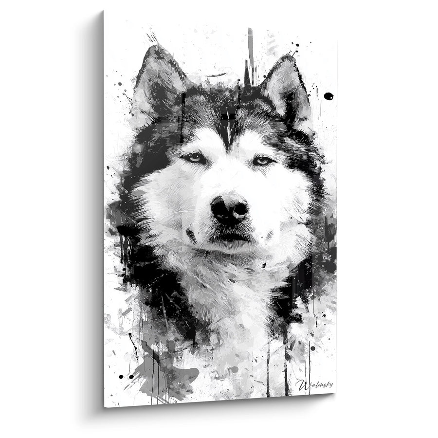 Tableau Portrait de Chien Nordique en Noir et Blanc - Regards Perçants - Edition Malamute Alaska