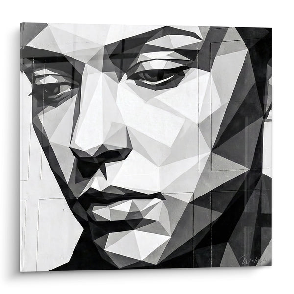 Cuadro rostro masculino poligonal blanco y negro - Facetas contemporáneas - Edición Street art geométrica