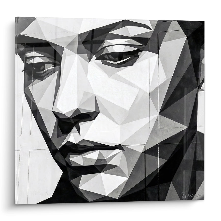 Zwart-wit polygoonportret van een man - Hedendaagse facetten - Geometrische Street Art editie