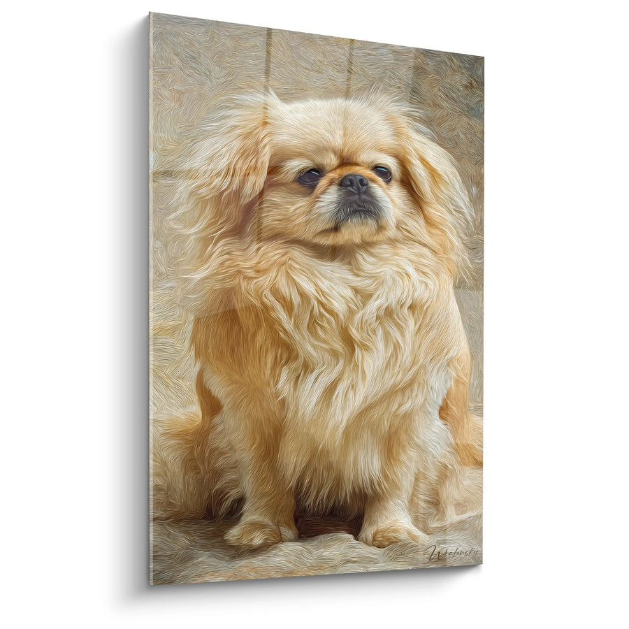 Hundegemälde mit goldenem Fell und Pinseleffekt - Zartes Gesicht - Pekingese Edition