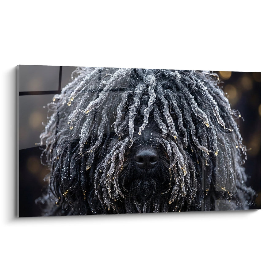 Tableau Chien aux Dreadlocks Givrées - Portrait Glacé - Edition Puli