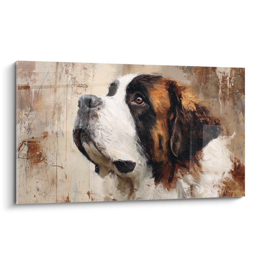 Tableau Portrait Saint Bernard aux Tons Ocre et Blanc - Regard Noble - Edition Saint Bernard