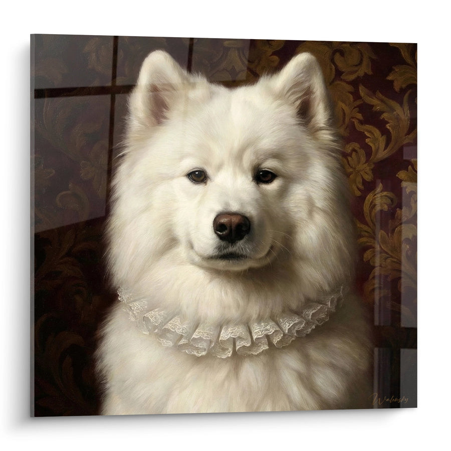 Tableau Samoyède Blanc Portrait Aristocratique avec Collerette - Noblesse Canine - Edition Samoyède