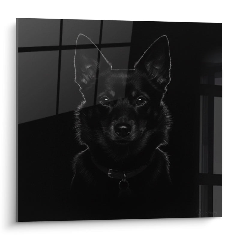 Schipperke Portrait Black and White Wall Art with Intense Gaze - Striking Expression - Schipperke Edition