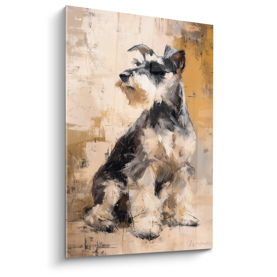 Tableau Schnauzer Assis aux Tons Beiges - Portrait Expressif - Edition Schnauzer