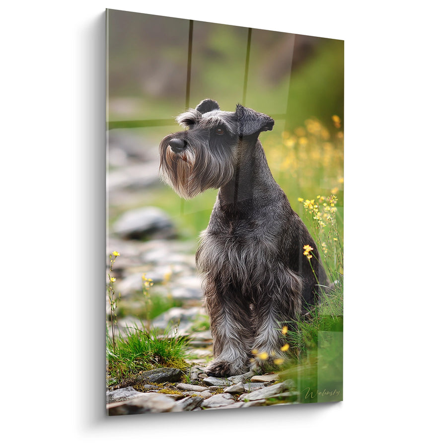 Obraz Schnauzera Szarego w Portrecie na Kwiatowym Szlaku - Kanina Elegancja - Edycja Schnauzer