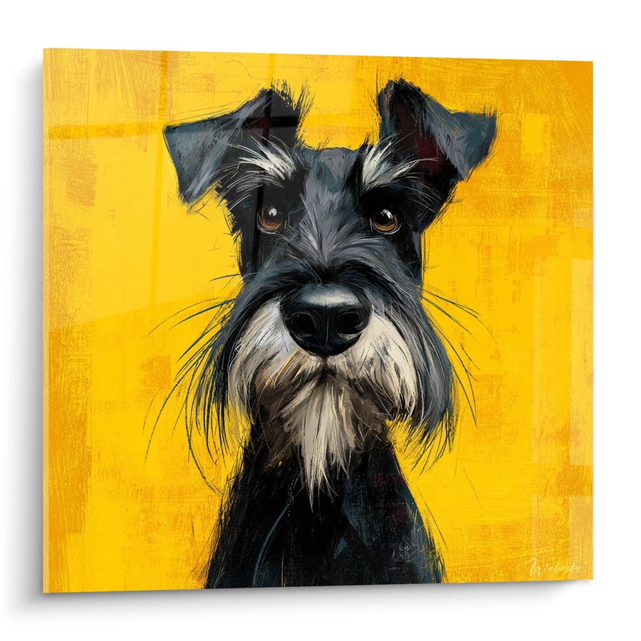 Tableau Schnauzer Gris sur Fond Jaune Éclatant - Portrait Canin Moderne - Edition Schnauzer
