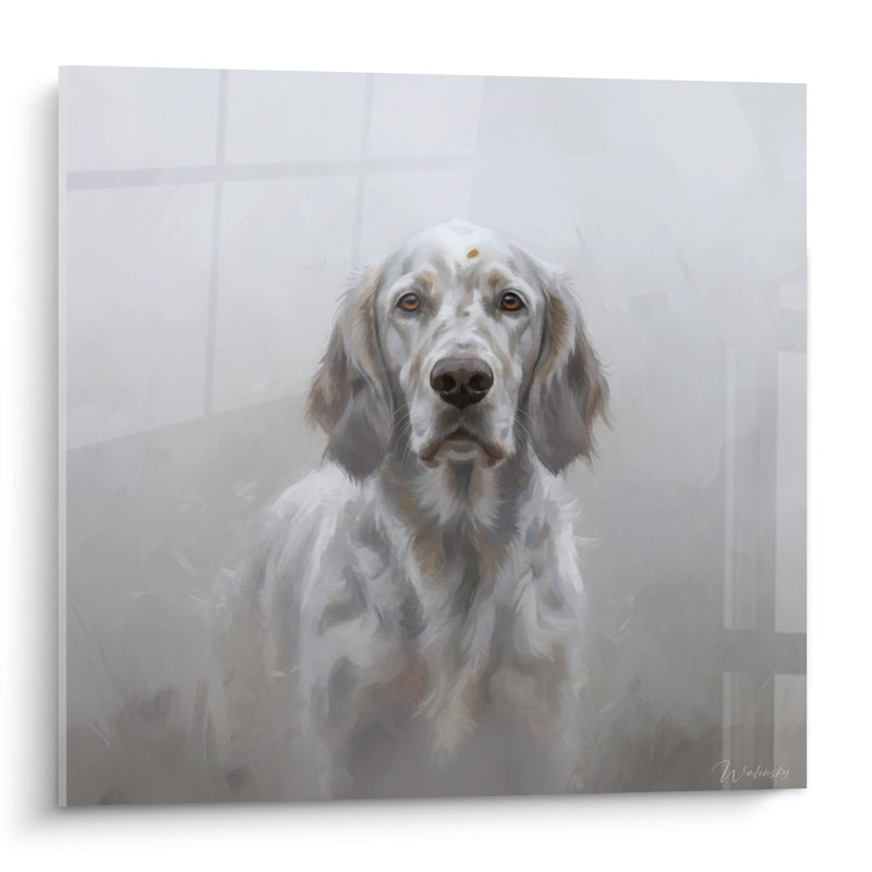 Melancholic Canine Portrait Canvas in Gray and Beige Tones - Contemplative Gaze - English Setter Edition