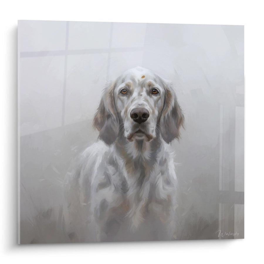 Tableau Portrait Canin Mélancolique aux Tons Gris et Beige - Regard Contemplatif - Edition Setter Anglais