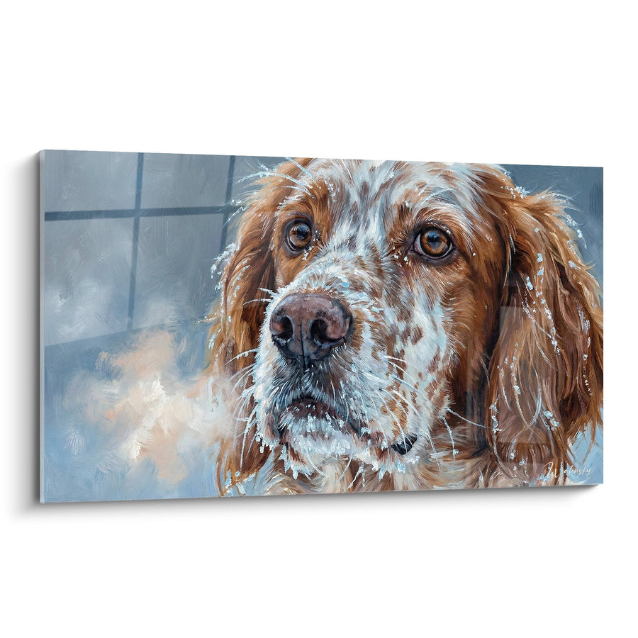 Dog Painting Amber Eyes in the Snow - Winter Portrait - English Setter Edition