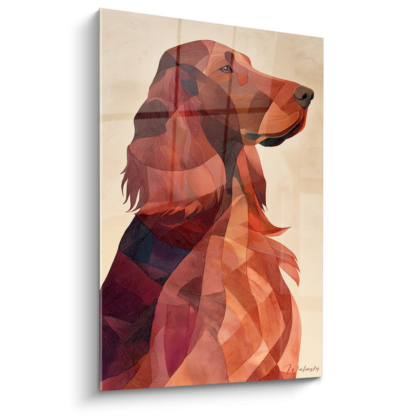 Tableau Chien de Profil aux Nuances Orangées - Portrait Géométrique - Edition Setter Irlandais