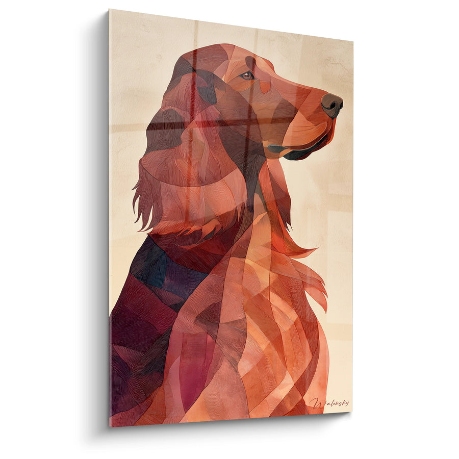 Dog Profile Painting with Orange Hues - Geometric Portrait - Irish Setter Edition