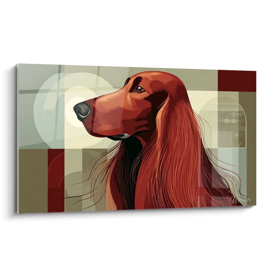 Red Long-Haired Dog in Geometric Composition - Artistic Portrait - Irish Setter Edition