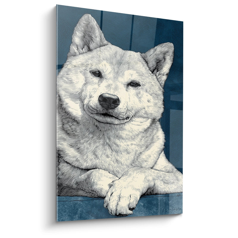 Tableau Portrait de Chien Souriant Gravure Vintage - Compagnon Fidèle - Edition Shiba Inu