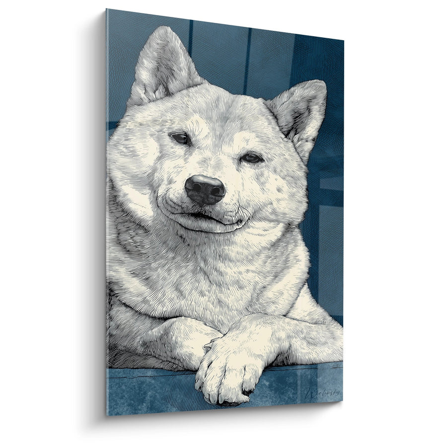 Smiling Dog Portrait Painting Vintage Engraving - Faithful Companion - Shiba Inu Edition