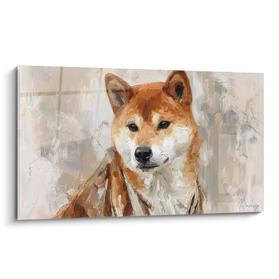 Red Dog Portrait Painting with Expressive Brushstrokes - Tender Gaze - Shiba Inu Edition