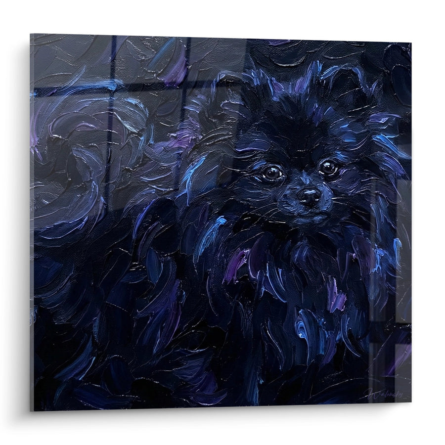 Gemälde Zwergspitz in Blau- und Violetttönen - Ausdrucksstarkes Porträt - Zwergspitz Edition