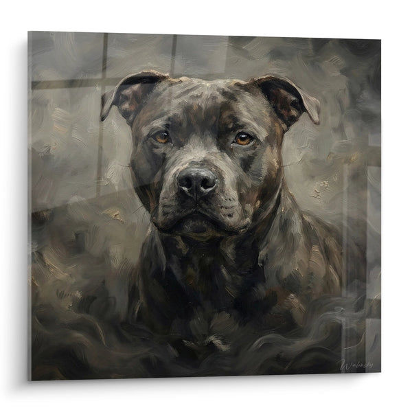 Cuadro Retrato de Perro con Tonos Marrones y Grises - Mirada Penetrante - Edición Staffordshire Bull Terrier