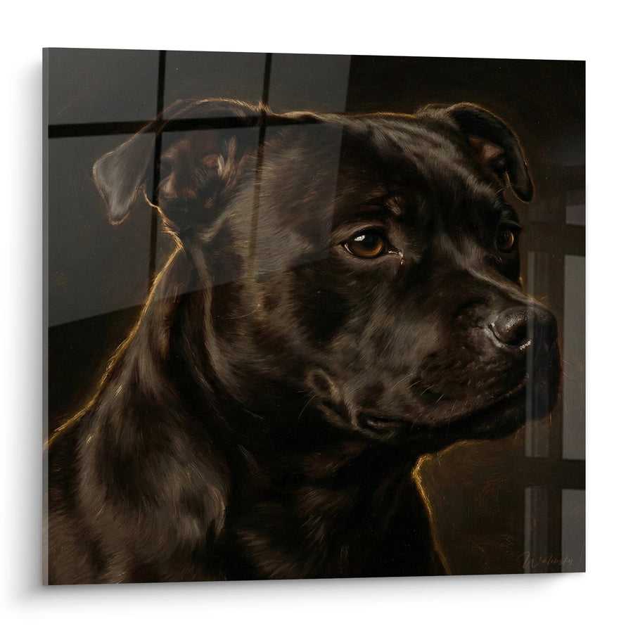 Tableau Portrait Canin aux Tons Bruns et Regard Doré - Présence Captivante - Edition Staffordshire Bulle Terrier