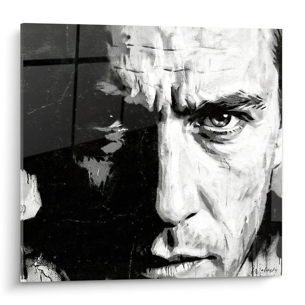 Quadro volto maschile bianco e nero espressivo sguardo intenso - Introspezione urbana - Edizione portrait Street art