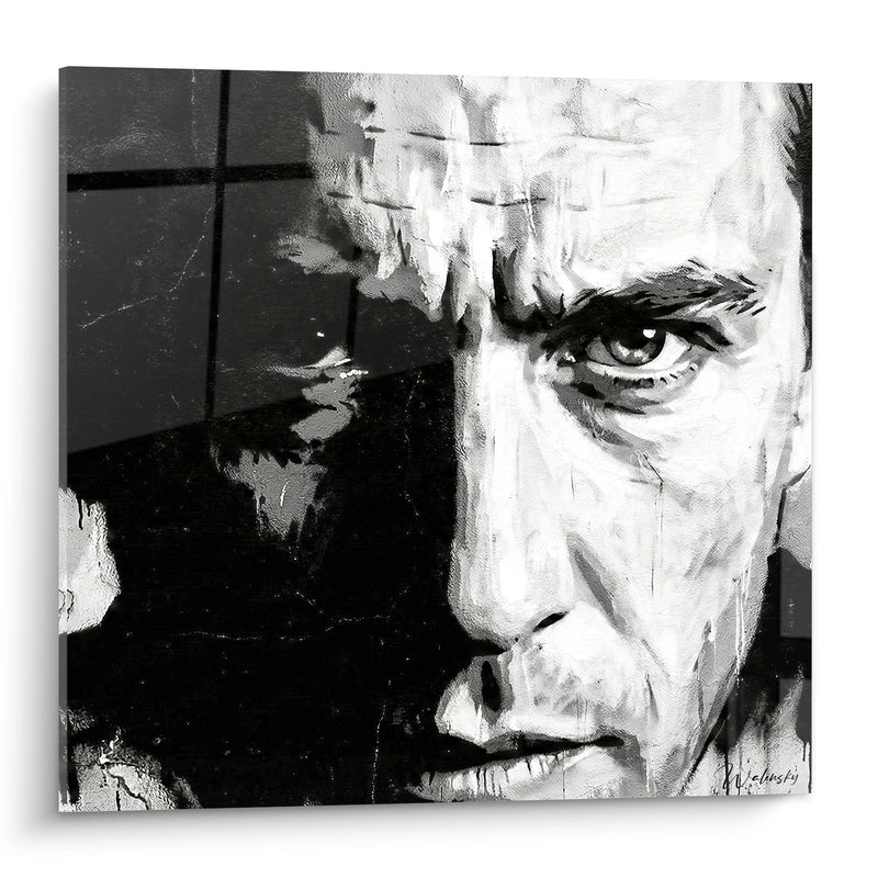 Tableau visage masculin noir et blanc expressif regard intense - Introspection urbaine - Edition portrait Street art