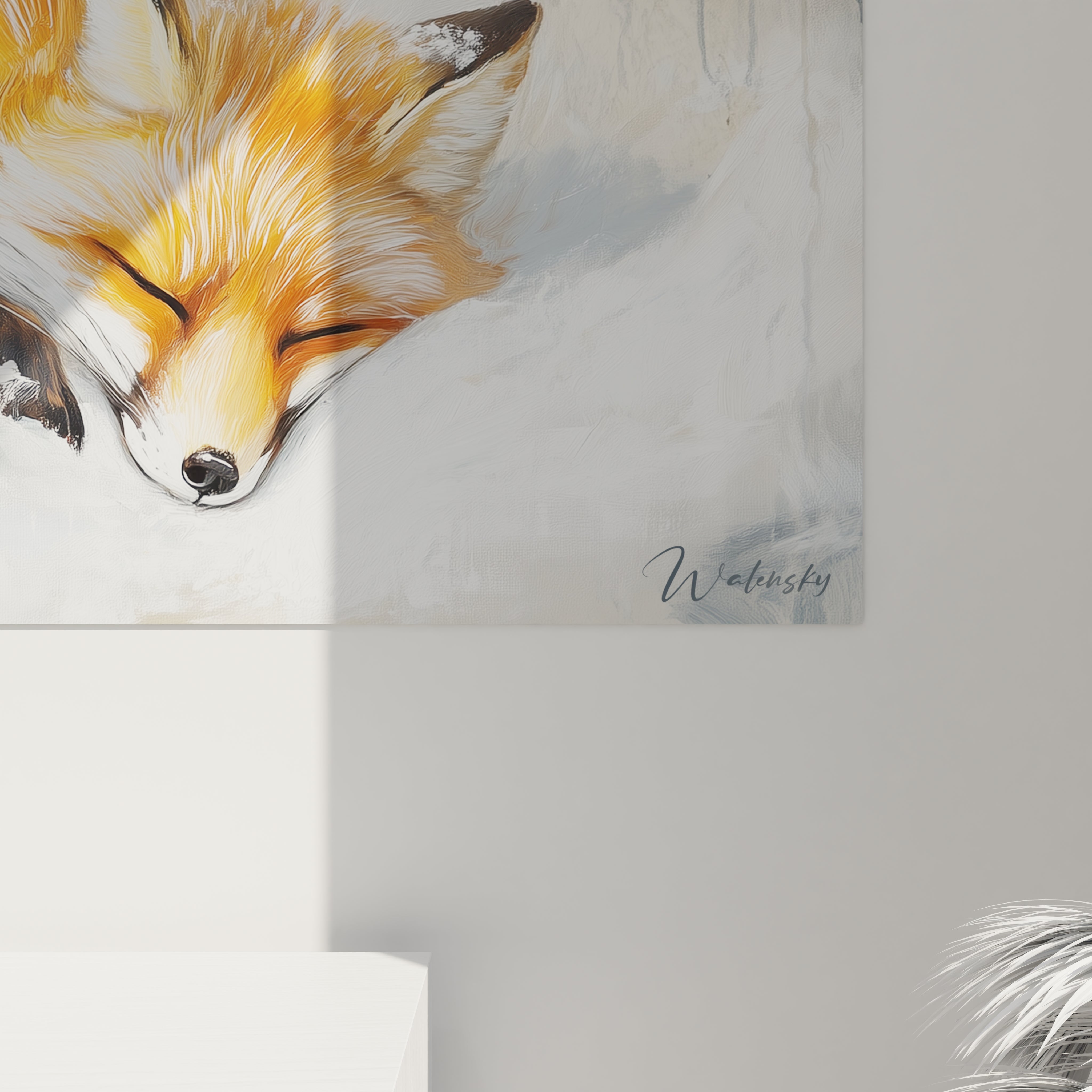 Tableau renard endormi avec style artistique signé Walensky pour décoration murale apaisante